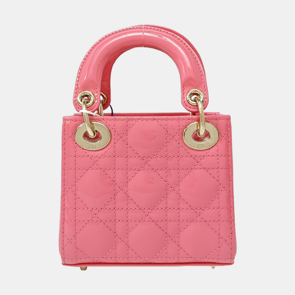 Lady Dior Mini Cannage Patent Calfskin Pink