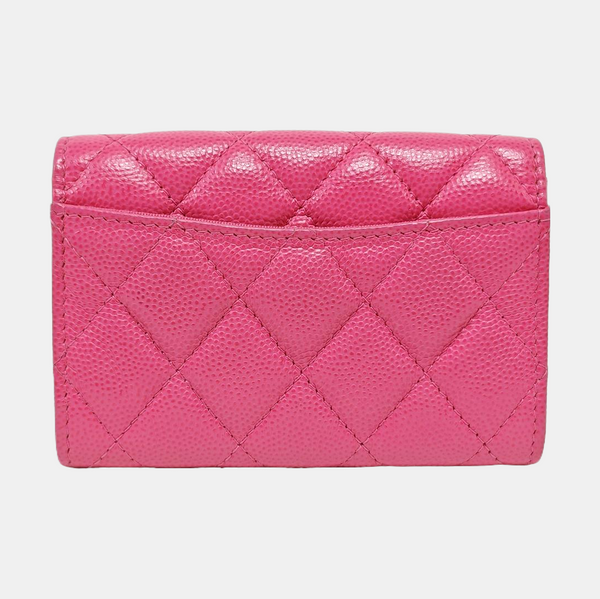 CLASSIC FLAP Quilted Grained Calfskin Pink Card Holder