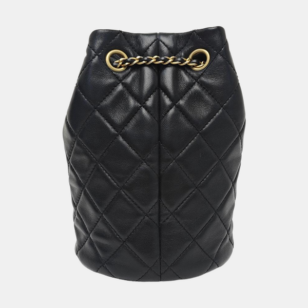 Quilted Lambskin Bucket Bag Black