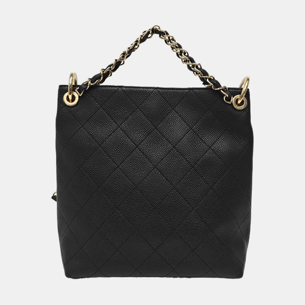 Quilted Grained Calfskin Tote Bag Black