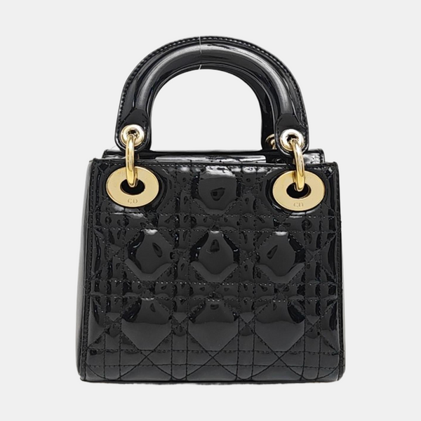 Lady Dior Mini Cannage Patent Leather Black