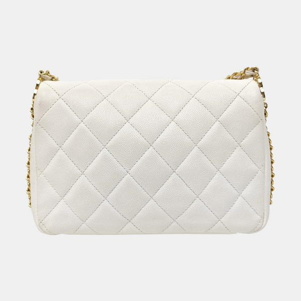 Quilted Grained Calfskin Shoulder Bag White
