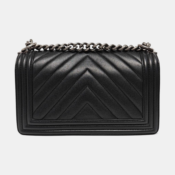BOY CHANEL Medium Chevron, Quilted Grained Calfskin Black