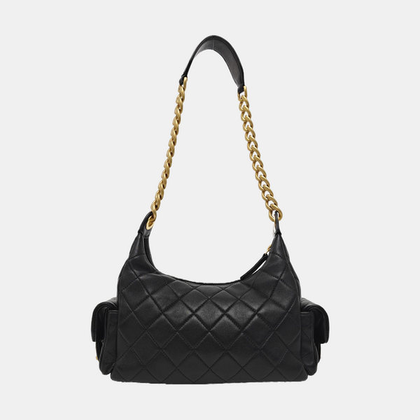 Quilted Lambskin Shoulder Bag Black