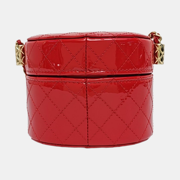Round Vanity Quilted Patent Leather Red