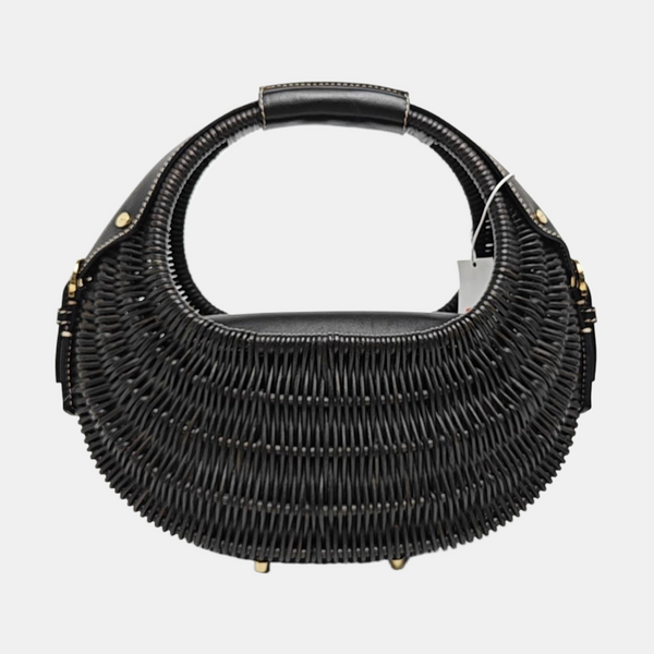 Straw Top Handle Bag Black