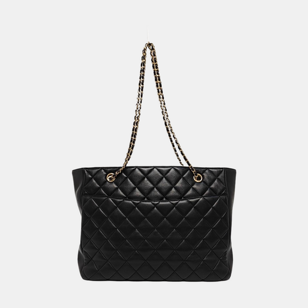 Quilted Lambskin Tote Bag Large Black