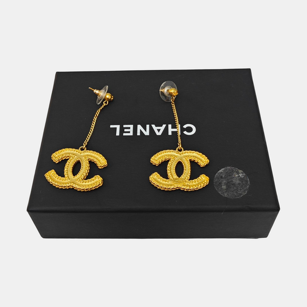 CC Logo Metal Gold Stud Earrings