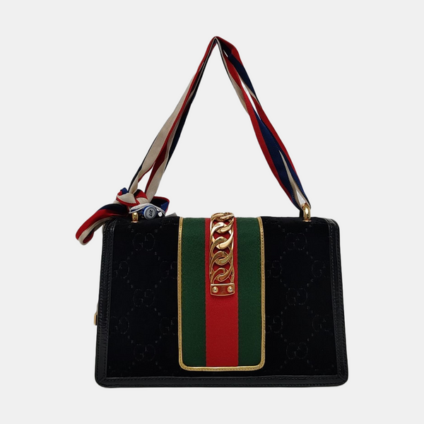 Sylvie Small Monogram Velvet Black