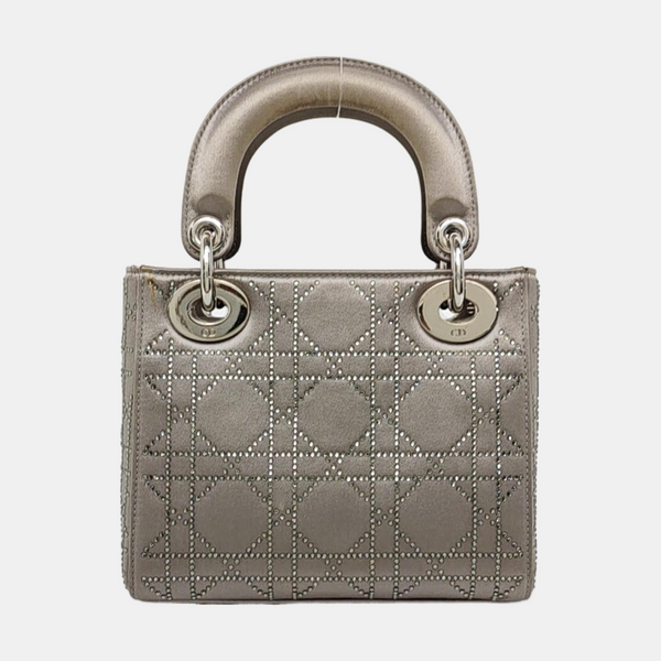 Lady Dior Mini Cannage Silk Satin Gray