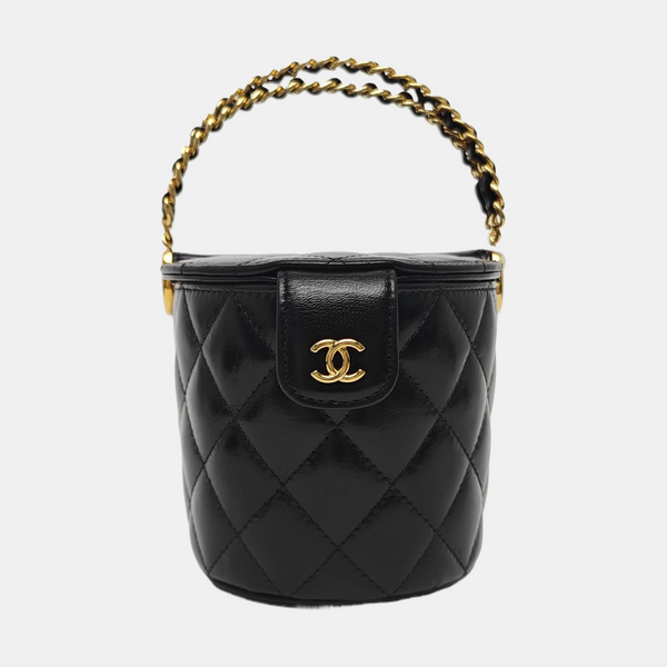 Quilted Calfskin Top Handle Bag Black