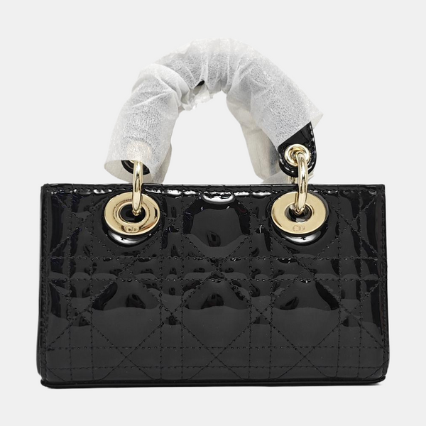 Lady Dior Super Mini Cannage Patent Leather Black