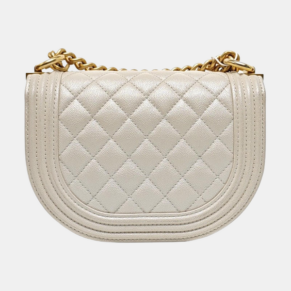 BOY CHANEL Mini Quilted Grained Calfskin White