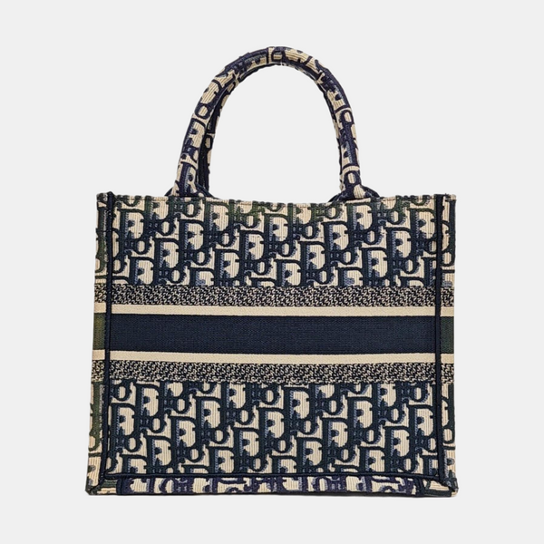 Bolso de mano Dior Book Tote pequeño de lona Oblique azul