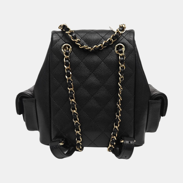 Quilted Grained Calfskin Backpack Small Black