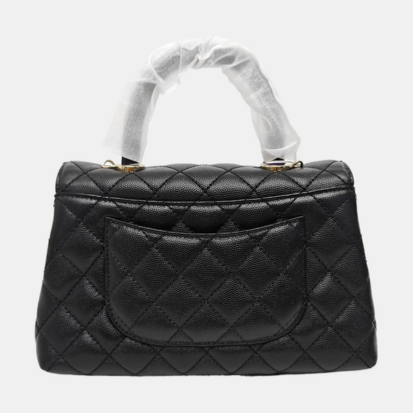 COCO HANDLE Small Quilted Grained Calfskin Black