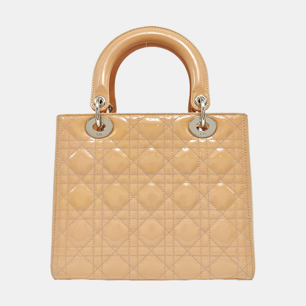 Lady Dior Medium Cannage Patent Leather Beige