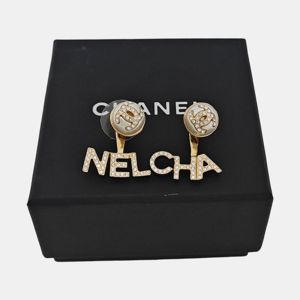 CC Logo Faux Pearl Gold Earrings