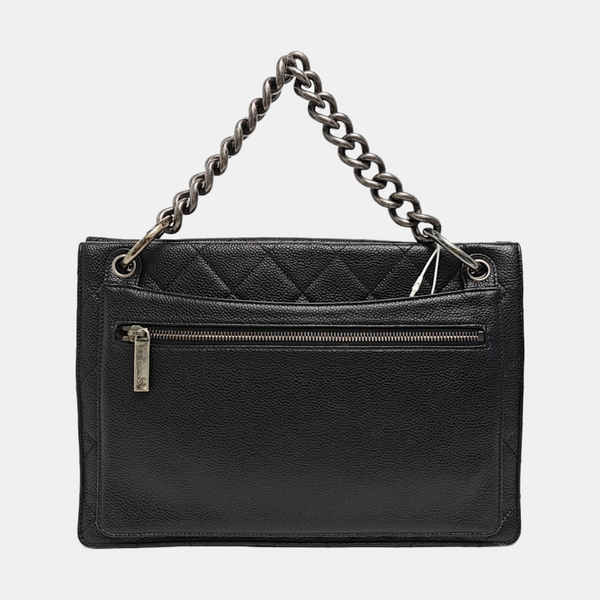 Quilted Grained Calfskin Shoulder Bag Black