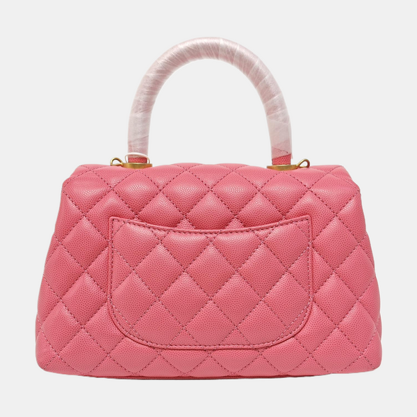 COCO HANDLE Small Quilted Grained Calfskin Pink