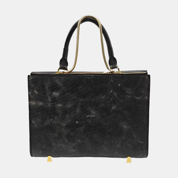 Leather Top Handle Bag Black