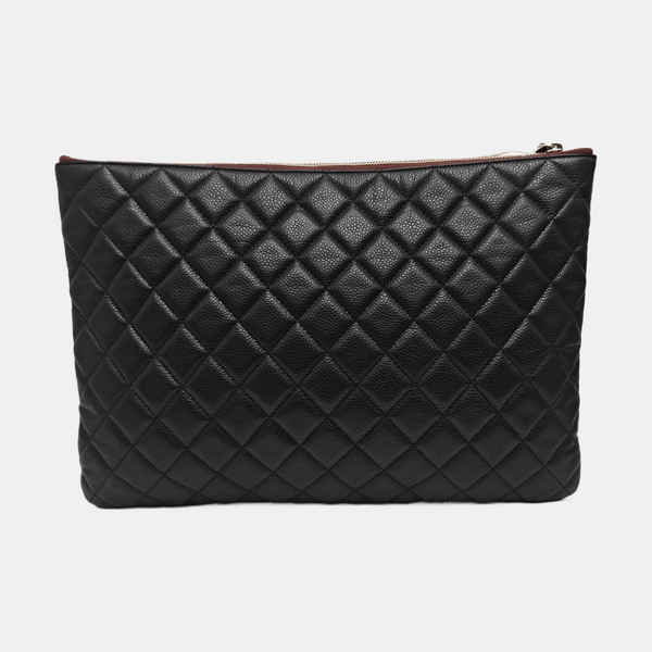 Quilted Grained Calfskin Clutch Black