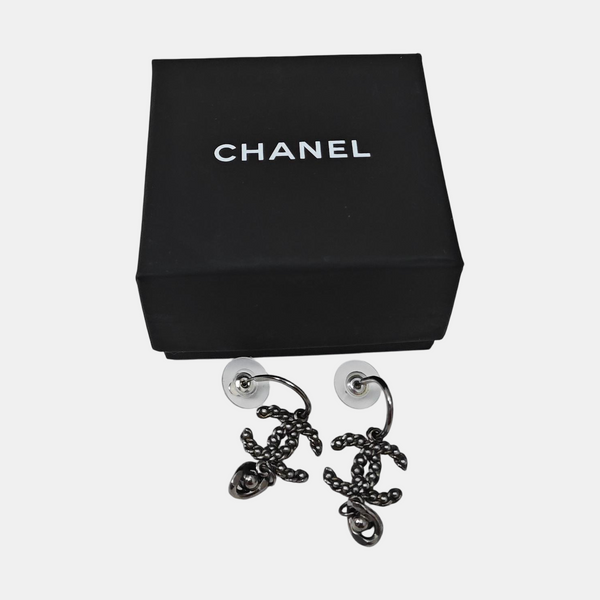 CC Logo Metal Gray Stud Earrings