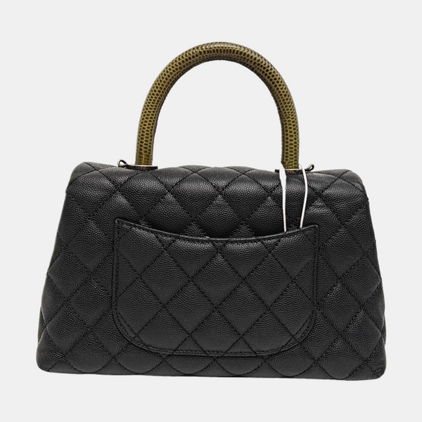 COCO HANDLE Small Quilted Grained Calfskin Black