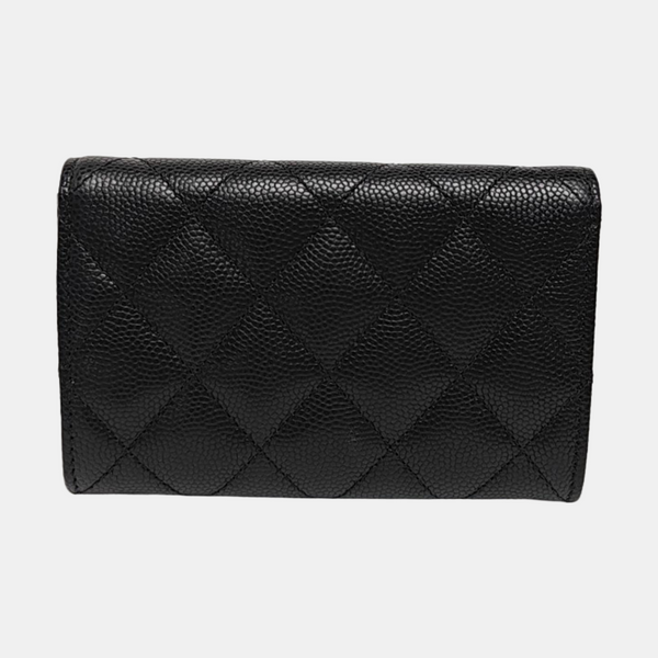Quilted Grained Calfskin Wallet Black