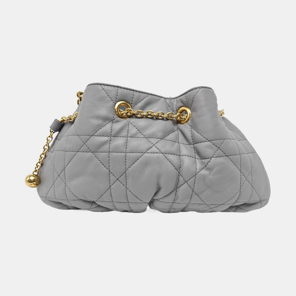 Cannage Lambskin Shoulder Bag Small Gray