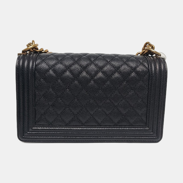 BOY CHANEL Medium Quilted Grained Calfskin Black