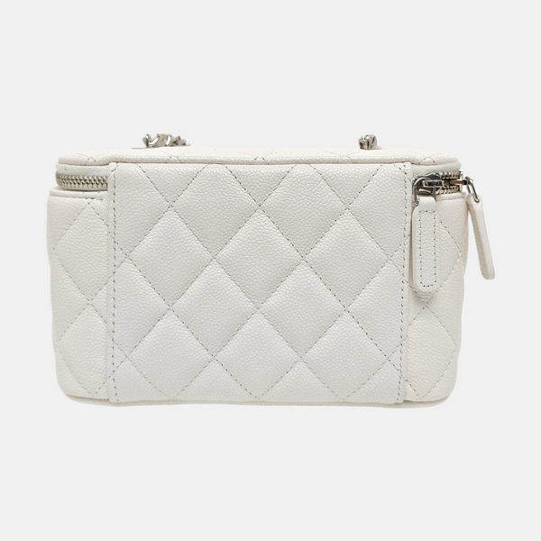 VANITY CASE Small Quilted Grained Calfskin White