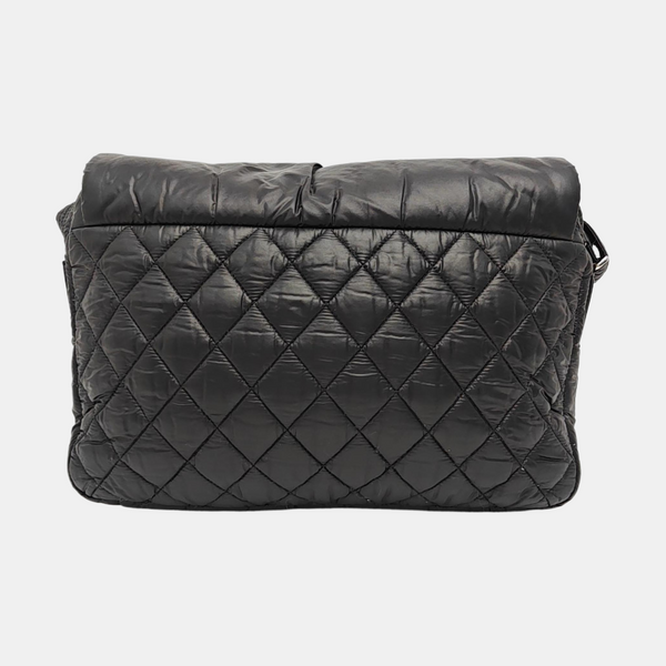 Quilted Nylon Shoulder Bag Black