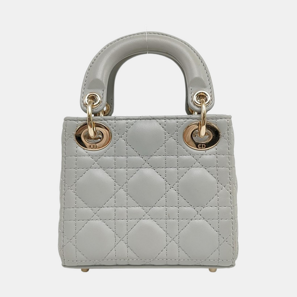 Authenticated pre-owned Lady Dior Super Mini Quilted Lambskin Grey - Shoulder Bag at Looply