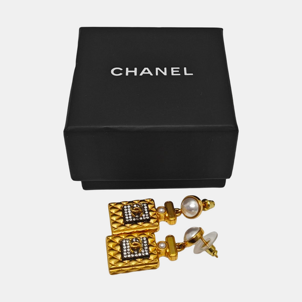 CC Logo Metal Gold Stud Earrings