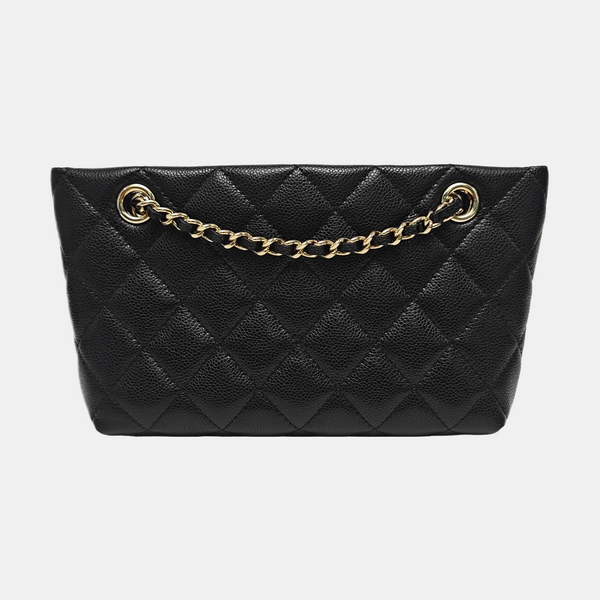 Quilted Grained Calfskin Shoulder Bag Black