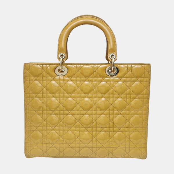 Authenticated pre-owned Lady Dior Large Quilted Patent Leather Yellow - Tote Bag at Looply