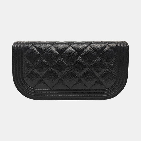Quilted Grained Calfskin Shoulder Bag Black