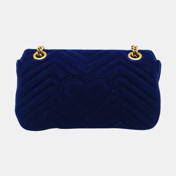 GG Marmont Medium Quilted Velvet Blue