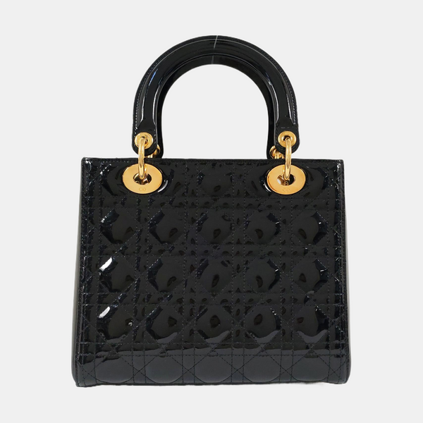 Lady Dior Medium Cannage Patent Leather Black