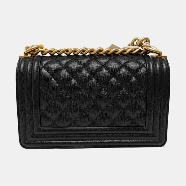 BOY CHANEL Small Quilted Grained Calfskin Black