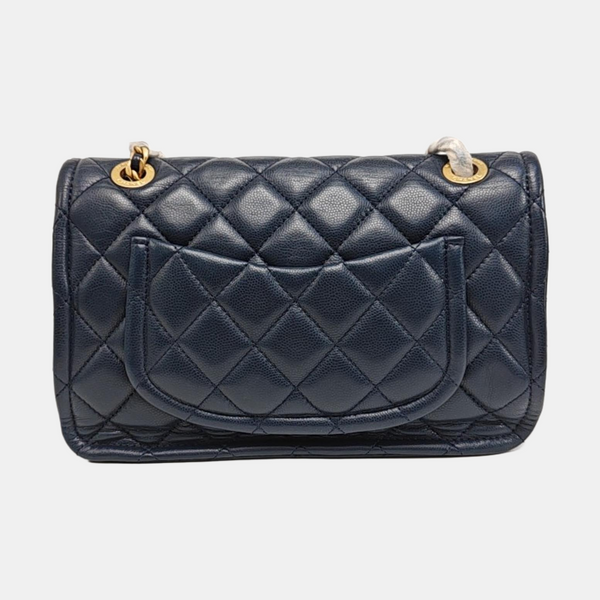 Quilted Grained Calfskin Shoulder Bag Medium Blue