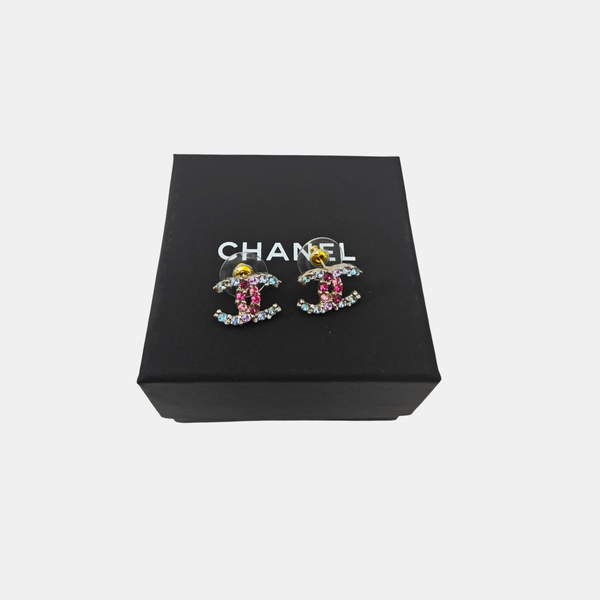 CC Logo Metal Multicolor Stud Earrings