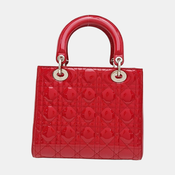 Lady Dior Medium Cannage Patent Leather Red