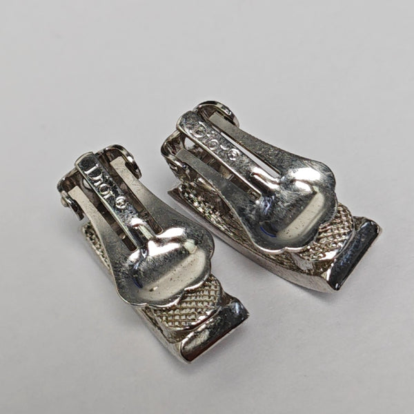 Dog Tag Metal Silver Clip On Earrings