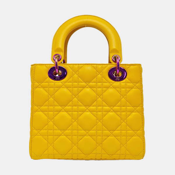 Lady Dior Small Cannage Lambskin Yellow
