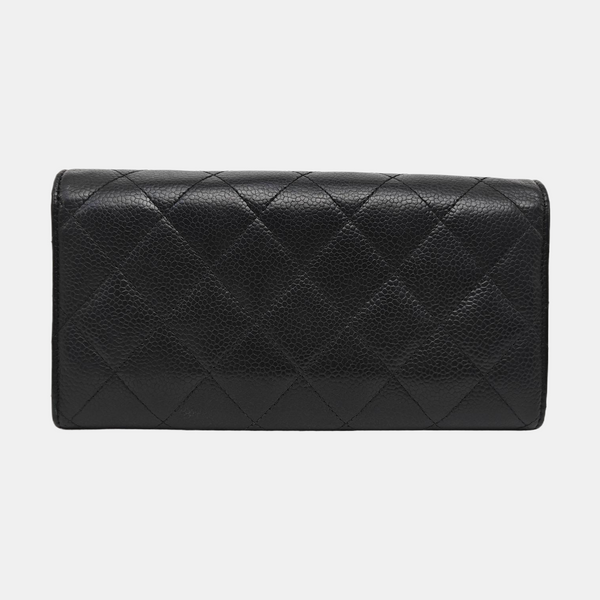 Quilted Grained Calfskin Wallet Black