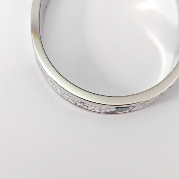 Enamel Hinged Bracelet Metal Silver Bangle