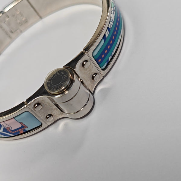 Enamel Hinged Bracelet Metal Silver Bangle