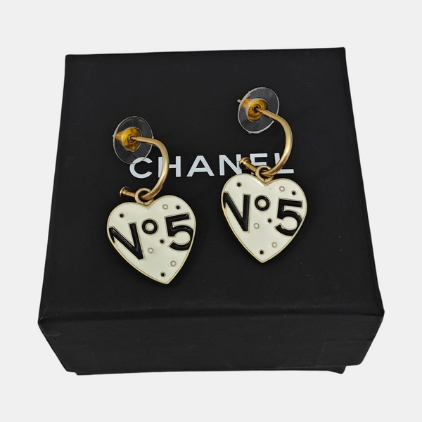 CC Logo Metal White Stud Earrings